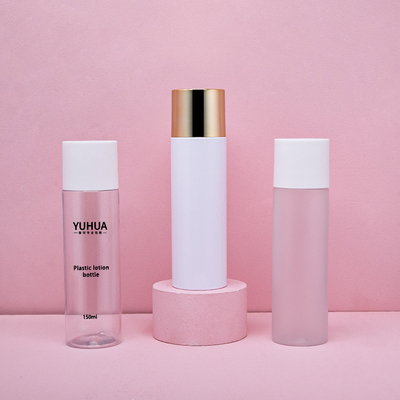 las botellas del envase de plástico 150ml helaron color modificado para requisitos particulares claro con el casquillo de oro de Alu