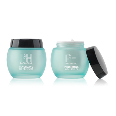 Envase poner crema facial azul del vidrio esmerilado del tarro de encargo de lujo 30g 50g 120g de la crema con el casquillo