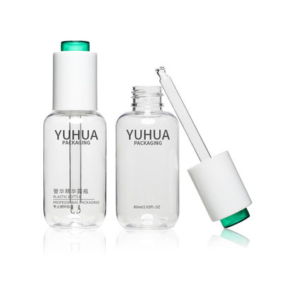 2oz recicló las botellas plásticas del suero de la cara de la polimerización en cadena 60ML empuja el dropper inferior