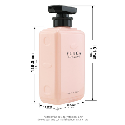 Botella plástica cuadrada del champú del cuidado del cabello 500ml con la botella plástica cosmética de la bomba de la loción