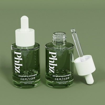 Botella verde de cristal de lujo del suero de botellas del dropper del OEM 30ML 1oz