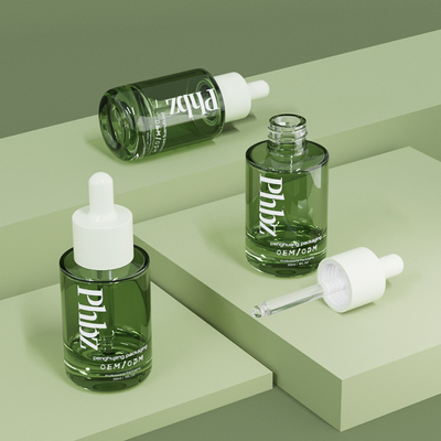 Botella verde de cristal de lujo del suero de botellas del dropper del OEM 30ML 1oz