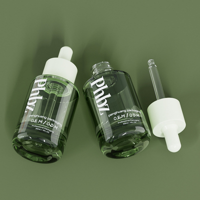 Botella verde de cristal de lujo del suero de botellas del dropper del OEM 30ML 1oz