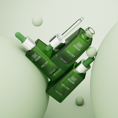 Botellas de vidrio verde de 30 ml de 1 onza con goteo de suero vacío