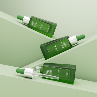 Botellas de vidrio verde de 30 ml de 1 onza con goteo de suero vacío