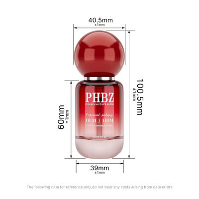 Botella de vidrio vacía de 30 ml / 1 oz con gradiente rojo y tapa de bola redonda, empaque personalizado de color OEM ODM para cuidado de la piel para loción y aceite esencial