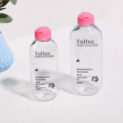 Botella redonda de champú de plástico personalizada 250 ml 400 ml botella de loción de plástico reciclable
