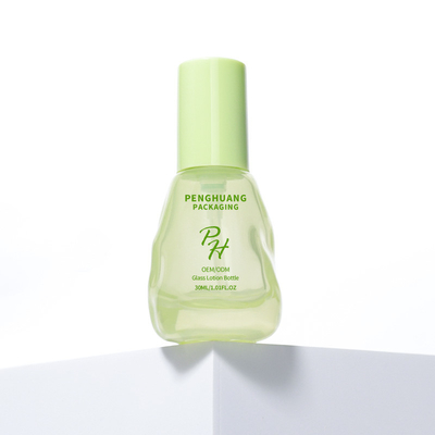 Botellas de aguacate verde transparente de 30 ml de vidrio de base líquida para el envase de cuidado de la piel