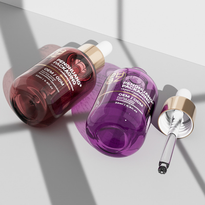 Botellas redondas de vidrio de 30 ml con goteador de suero para aceite esencial para el cuidado del cabello