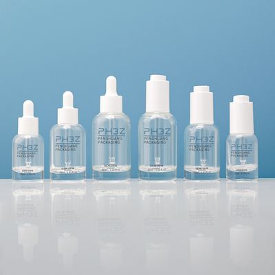Botellas de vidrio redondo de 15 ml y 30 ml de suero vacío para el tratamiento de la piel