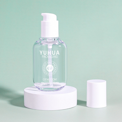 Un buen precio. Logotipo personalizado Botella de bomba de loción de suero vacía clara de lujo botella cosmética de plástico con bomba en línea