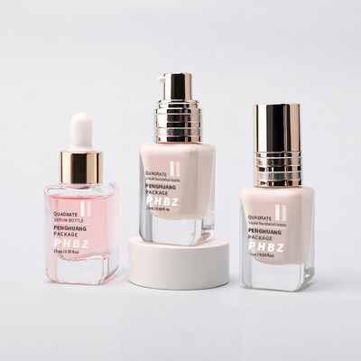 Botella de vidrio de base cuadrada transparente de 15 ml de tamaño de muestra Botella de loción cosmética