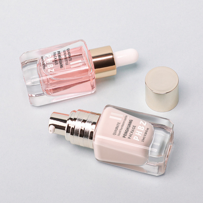 Botella de vidrio de base cuadrada transparente de 15 ml de tamaño de muestra Botella de loción cosmética