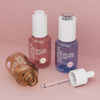 Botellas de goteador de suero personalizables de 50 ml ODM / OEM Botella de plástico de suero de aceite claro