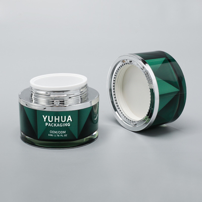Tarros de crema de plástico de lujo al por mayor 50g Tarro cosmético de doble pared verde vacío para el cuidado de la piel