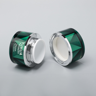 Tarros de crema de plástico de lujo al por mayor 50g Tarro cosmético de doble pared verde vacío para el cuidado de la piel