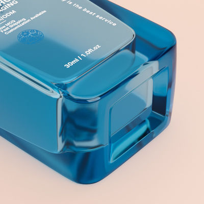 Botellas de bomba al por mayor vacías de 30 ml de tapa de bola redonda de vidrio cuadrado botellas de base líquida de vidrio