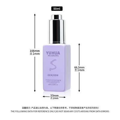 Botellas cuadradas para goteadores de suero con pantalla de seda/estampado en caliente/impresión de etiquetas en verde claro, azul o blanco