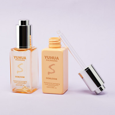 Botellas cuadradas para goteadores de suero con pantalla de seda/estampado en caliente/impresión de etiquetas en verde claro, azul o blanco