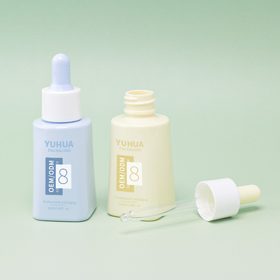 Botella cuentagotas de suero cuadrada de PET de 50 ml con logotipo personalizado y tapón de goma