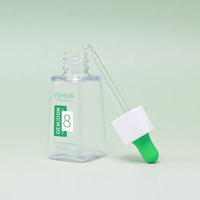 Botella cuentagotas de suero cuadrada de PET de 50 ml con logotipo personalizado y tapón de goma