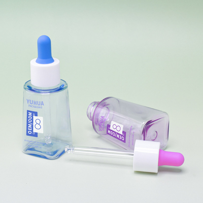 Botella cuentagotas de suero cuadrada de PET de 50 ml con logotipo personalizado y tapón de goma