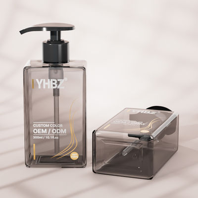 300ml Square PET Plastic Pump Bottle for Liquid Soap and Shampoo with Screw-on Cap