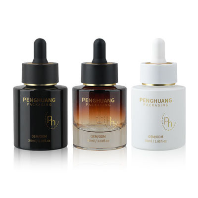 Botella cuentagotas redonda de vidrio con logotipo personalizado según los requisitos del cliente