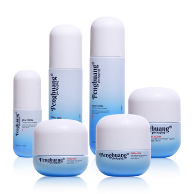 Set de envases cosméticos de vidrio con acabado de serigrafía, logo y color personalizados