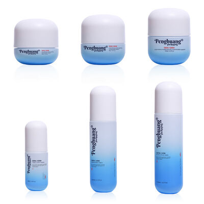 Set de envases cosméticos de vidrio con acabado de serigrafía, logo y color personalizados