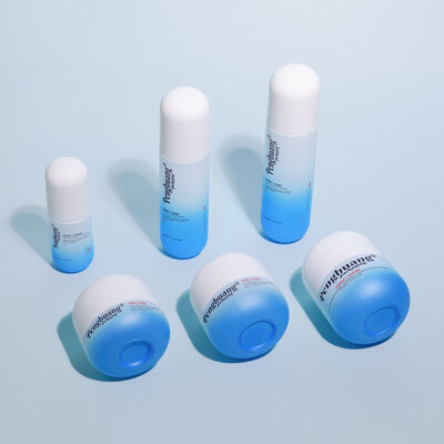 Set de envases cosméticos de vidrio con acabado de serigrafía, logo y color personalizados