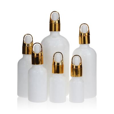 Botella de vidrio blanca del dropper del aceite de la ronda 200ml con el casquillo de cristal del dropper