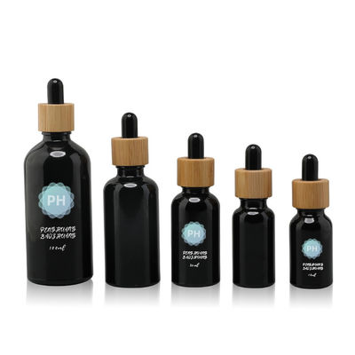 Botella negra de bambú redonda del dropper del aceite esencial 5ml