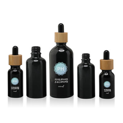 Botella negra de bambú redonda del dropper del aceite esencial 5ml