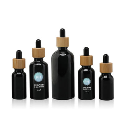 Botella negra de bambú redonda del dropper del aceite esencial 5ml