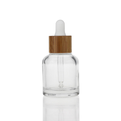 Botella de cristal cosmética 20ml 30ml 50ml del suero de Skincare con el casquillo de bambú del cuello