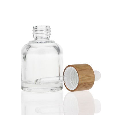 Botella de cristal cosmética 20ml 30ml 50ml del suero de Skincare con el casquillo de bambú del cuello