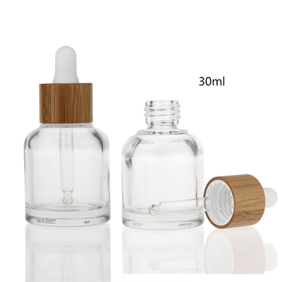 Botella de cristal cosmética 20ml 30ml 50ml del suero de Skincare con el casquillo de bambú del cuello