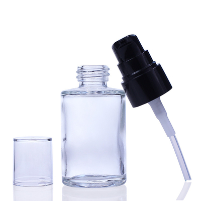 Botella de vidrio de empaquetado de la bomba de la loción de la fundación líquida negra vacía de la botella F034