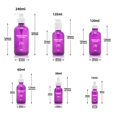 el vidrio púrpura de 60ml Boston embotella la botella del dropper del suero del cuidado de piel del aceite esencial del masaje 2oz