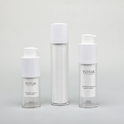 Botella plástica 15ml 30ml 50ml de la pared de la botella de la forma redonda del ANIMAL DOMÉSTICO al por mayor privado de aire doble de la botella transparente