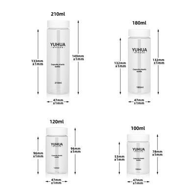 Botella plástica cilíndrica clara con el casquillo blanco 210ml 120ml