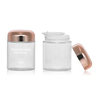 Envase de vidrio redondo de la cápsula 100g con el tarro de cristal Packaing de Rose Golden Cap Sliver Cap