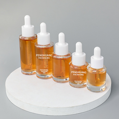 forma redonda de cristal de empaquetado del aceite de la botella del dropper del suero de 15ml 20ml 30ml 40ml 50ml