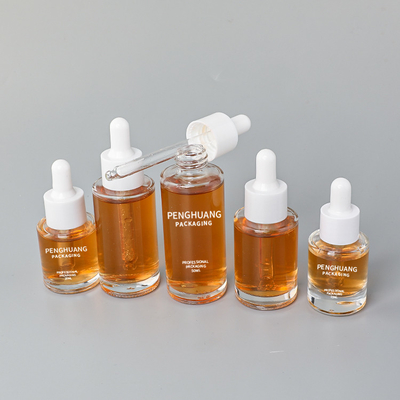 forma redonda de cristal de empaquetado del aceite de la botella del dropper del suero de 15ml 20ml 30ml 40ml 50ml