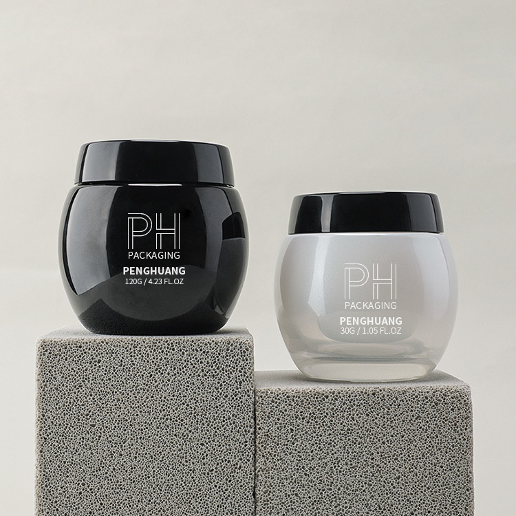 Round Glass Cream Jar Black 30g 50g 120g Facial Cream Container With Cap