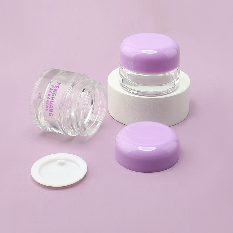 Jarrones de vidrio de lujo de crema de conjunto transparente redondo 5g 10g vidrio vacío de tratamiento de labios bálsamo
