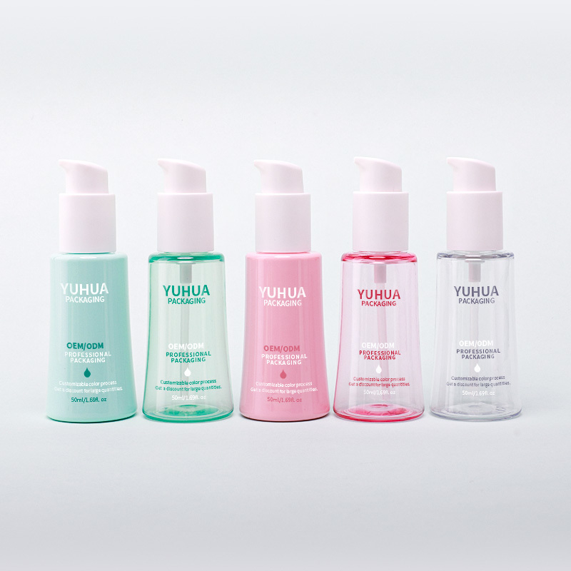 Botella con bomba de loción facial y corporal de plástico de 50 ml, botella cónica para suero de aceite para soluciones efectivas para el cuidado de la piel
