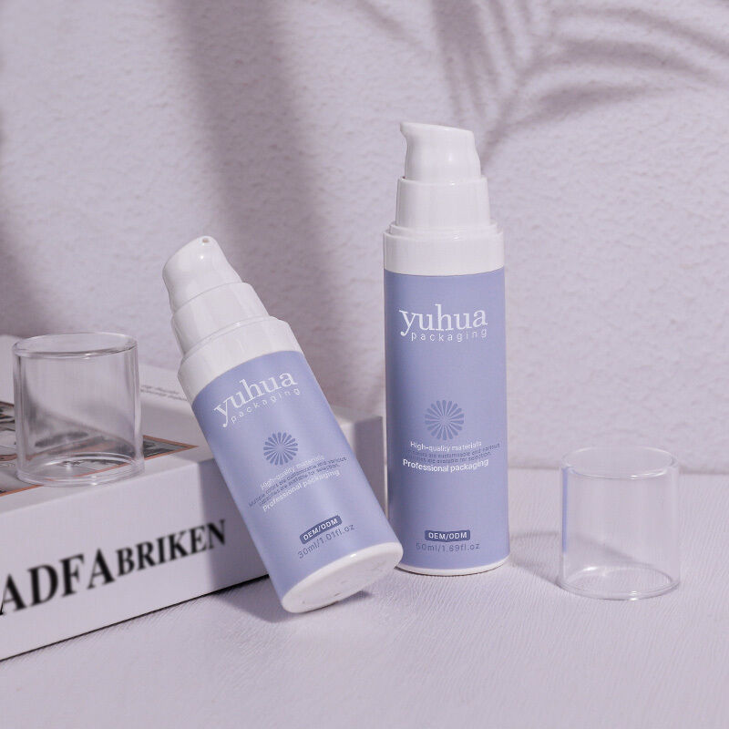 Botella de loción de plástico reciclable con bomba sin aire y tapa de rosca para envasado de sérum y tónico cosmético e impresión de logotipo personalizado