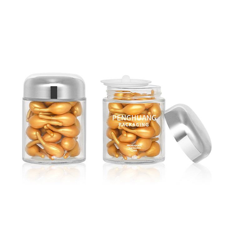 Envase de vidrio redondo de la cápsula 100g con el tarro de cristal Packaing de Rose Golden Cap Sliver Cap